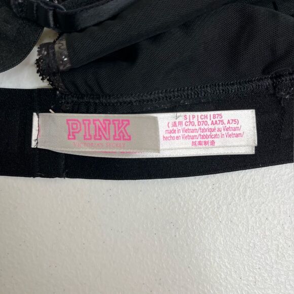 Pink Victorias Secret Black Lace Bralette Racer Halter T Back Women Size Small - Picture 10 of 16